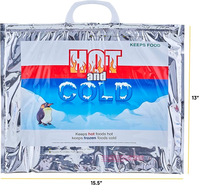Superio Hot and Cold Insulated Bags for Food Delivery, Grocery Shopping Bags, Food Storage for Hot and Frozen Food for Travel, Disposable Cooler Bag, Reinforced Thermal Lunch Bag (4, 15.5"x13")