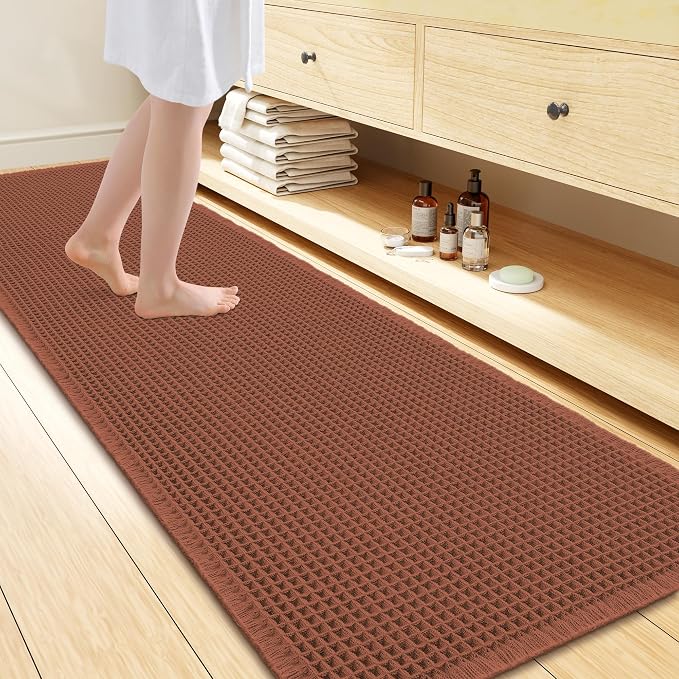 Smiry Waffle Bath Mat 72x24, Extra Soft Absorbent Bathroom Rugs, Non Slip Machine Washable Quick Dry Bath Rugs for Bathroom Floor, Tub, Shower, Home Decor Accessories, Orange