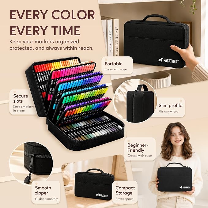 168 Colors Acrylic Paint Markers, Dual Tip Fine and Brush Tips Pens Contain 24 Metallic Color for Stone, Wood, Calligraphy, Canvas, Ceramic, Metal, Glass, Rock Painting, DIY Crafts Art Supplies Kit