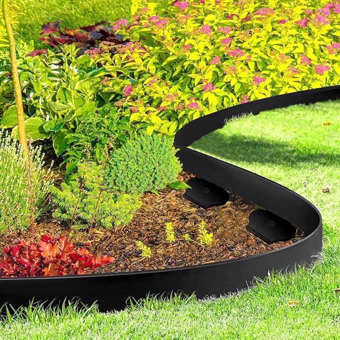 Landscape Edging Border, No Dig Garden Lawn Edging Border 2Inch Tall | 20FT Edging for Landscaping for Garden Bed, Yard with 20 Stakes, Thickened Top Edge Flower Bed Border Edging for Outdoor