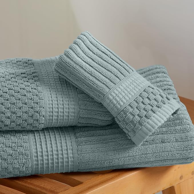 Springtree Home 100% Cotton Bath Towel Set | 6-Piece Set | Silver Blue | Absorbent & Quick-Dry Bathroom Towels | Textured and Durable Cotton Towels for Bathroom | OEKO-TEX | Krista Collection
