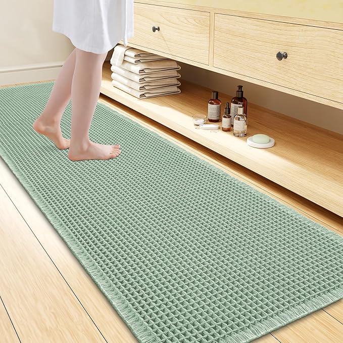 Smiry Waffle Bath Mat 72x24, Extra Soft Absorbent Bathroom Rugs, Non Slip Machine Washable Quick Dry Bath Rugs for Bathroom Floor, Tub, Shower, Home Decor Accessories, Sage Green