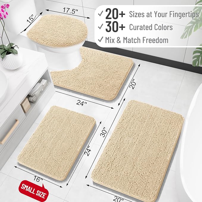 OLANLY Toilet Rugs U-Shaped 20x20, Extra Soft Absorbent Chenille Contour Bathroom Rugs for Toilet, Dry Quickly, Machine Washable, Non-Slip Bath Mat, Beige