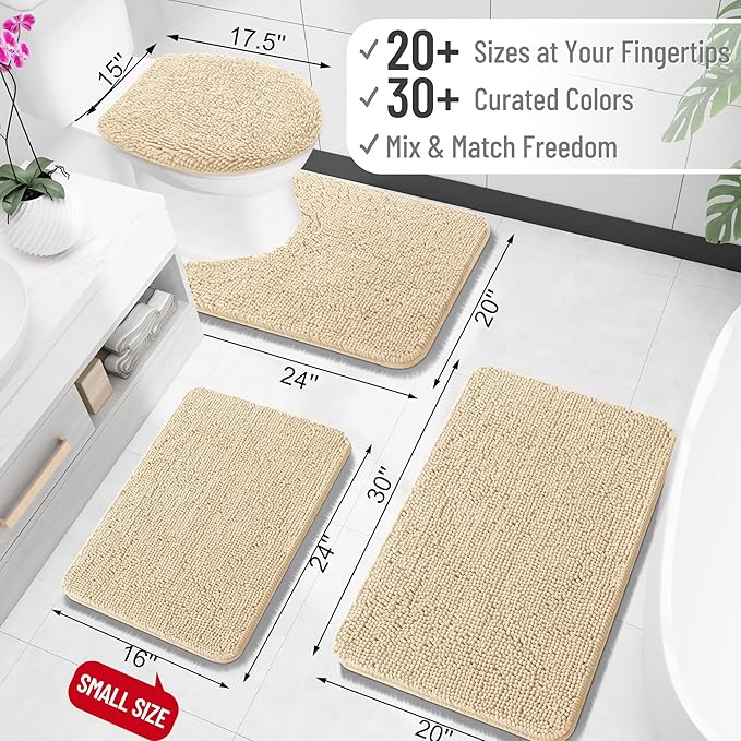 OLANLY Bathroom Rugs 32x20, Extra Soft Absorbent Chenille Bath Rugs, Rubber Backing Quick Dry, Machine Washable Bath Mats for Bathroom Floor, Tub and Shower, Home Decor Accessories, Beige