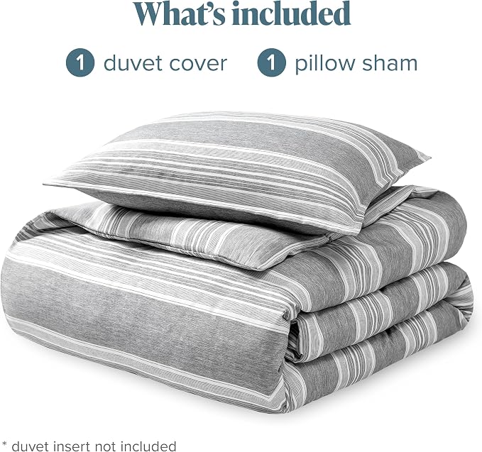 Bare Home Duvet Cover - Extra Long Size Bedding Set - Premium 1800 Super Soft Collection - Lightweight, Cooling - Soft Breathable Duvet Cover (Twin/Twin XL, Stripe - Heathered Charcoal)
