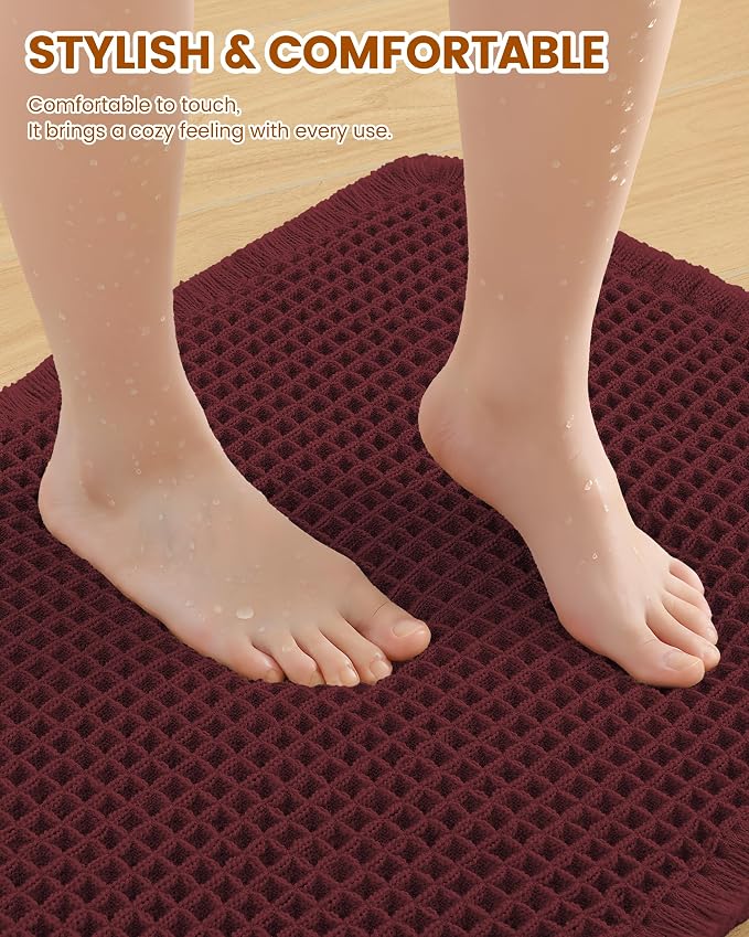 Smiry Waffle Bath Mat 30x20, Extra Soft Absorbent Bathroom Rugs, Non Slip Machine Washable Quick Dry Bath Rugs for Bathroom Floor, Tub, Shower, Home Decor Accessories, Burgundy
