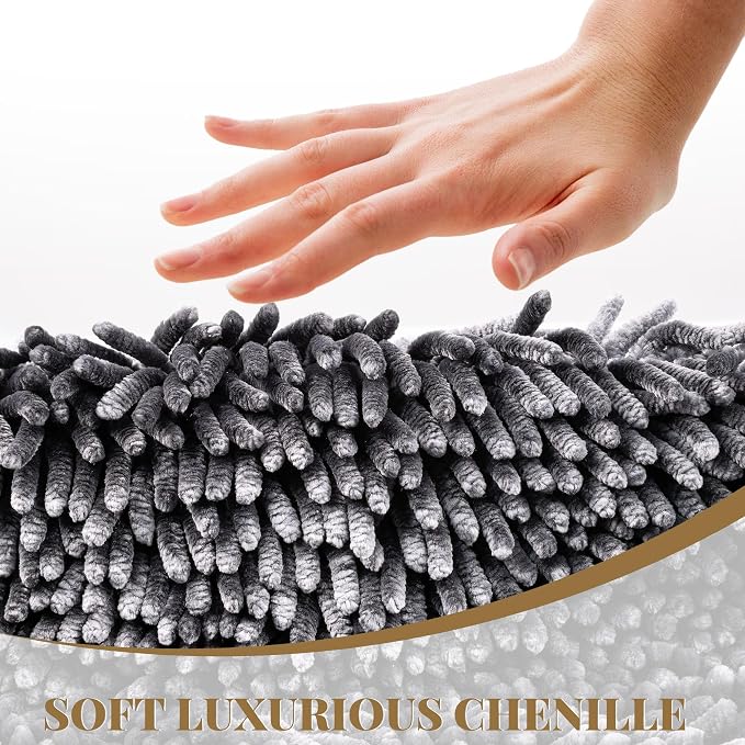 Bathroom Rugs Mat 72 x 48, Soft Absorbent Chenille Bath Rugs, Rubber Backing Bath Mats for Bathroom Floor, Tub, Shower, Bedroom, Home Decor Accessories, Quick Dry Machine Washable, Dark Grey