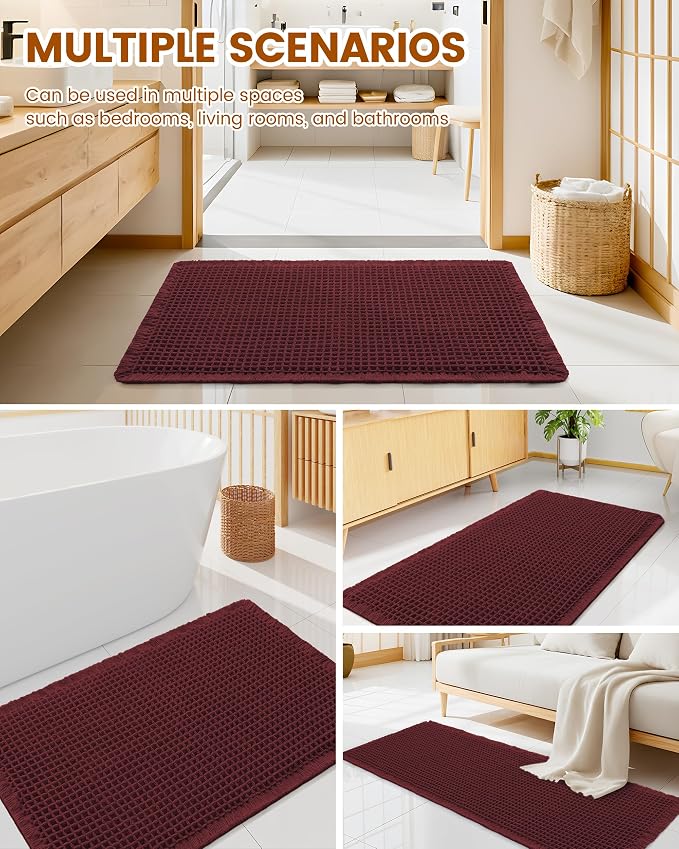 Smiry Waffle Bath Mat 30x20, Extra Soft Absorbent Bathroom Rugs, Non Slip Machine Washable Quick Dry Bath Rugs for Bathroom Floor, Tub, Shower, Home Decor Accessories, Burgundy