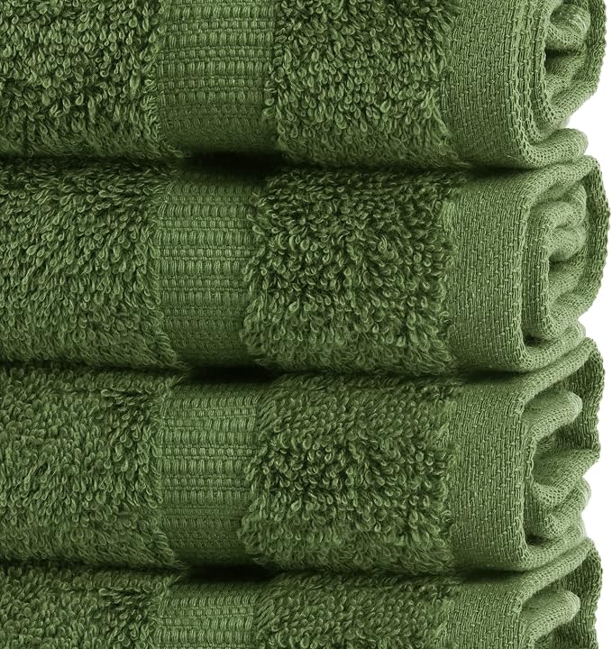 Chakir Turkish Linens 4 Piece Washcloth Set, 100% Cotton Luxury Turkish Washcloths for Bathroom, Soft Absorbent Washcloths, 13 x 13 Inches, Moss