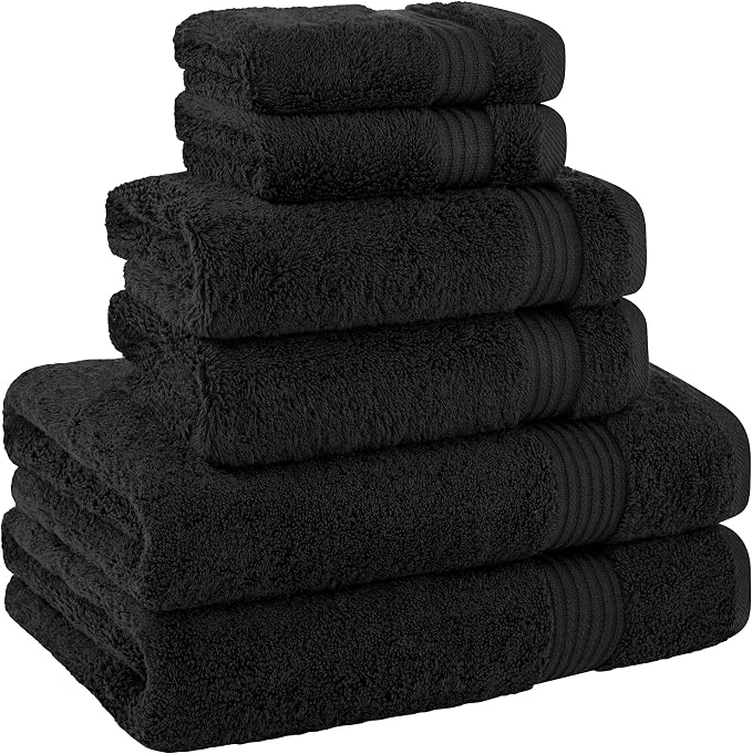 Cotton Paradise 100% Cotton Turkish Towel Set, Soft Absorbent Quick Dry, 6 Piece Towel Set, Coal Black