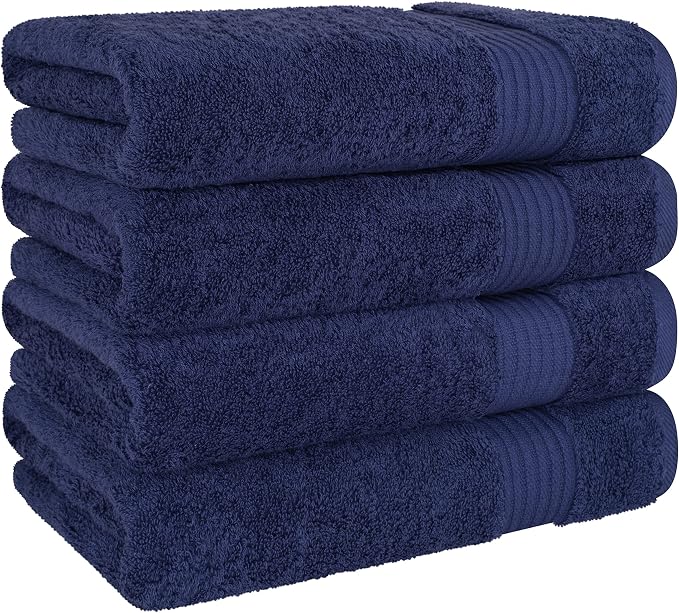 Cotton Paradise 100% Cotton Turkish Towel Set, Soft Absorbent Quick Dry, 4 Piece Bath Towel Set, Navy Blue