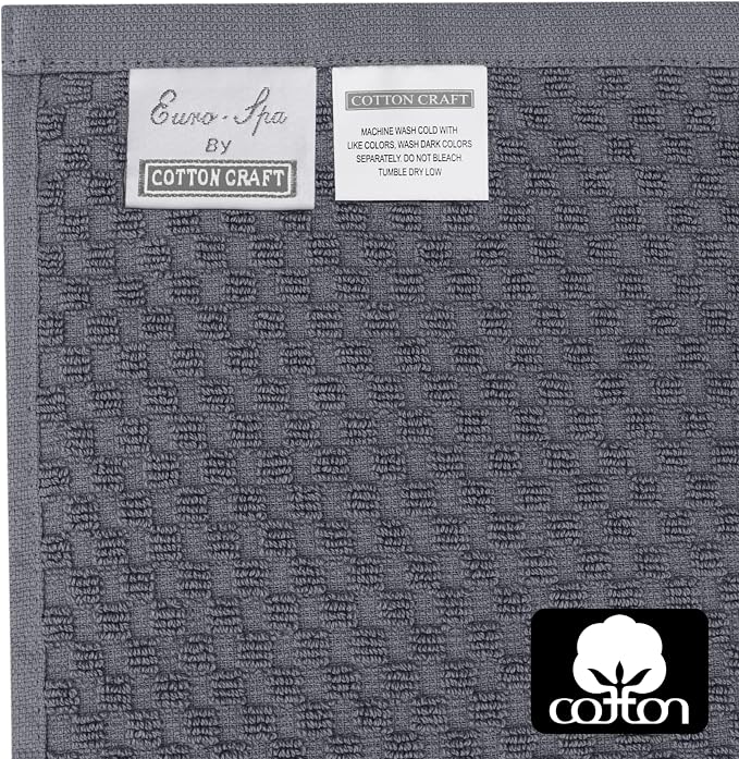 COTTON CRAFT Euro Spa Waffle Wash Cloth - Set of 12 Grey Washcloth | Luxury Face Towel Set - 100% Cotton - Soft Plush Absorbent Low Lint Quick Dry - Gym Shower Beach Bath Kitchen - 12x12 inches