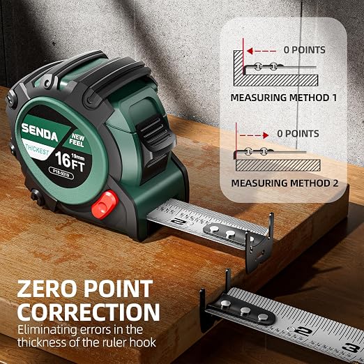 SENDA Tape Measure 16Ft - Heavy Duty Tape Measure with 25mm Wide with Three Stops, High Precision Measuring Tape Retractable Measuring Tape, Rubber for Comfortable Grip, Fraction Markings(1 Pack)