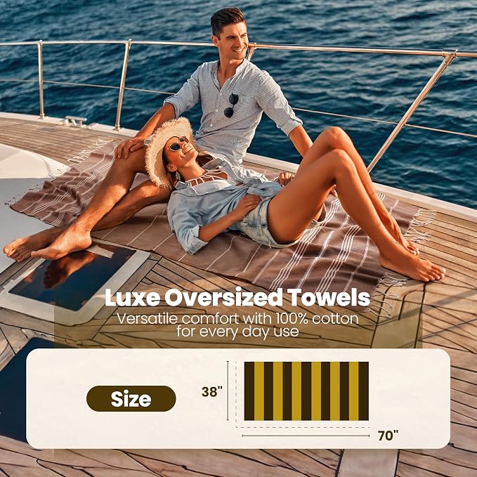 Gold CASE LYCIA Turkish Beach Towel Set of 6 – 100% Cotton Turkish Beach Towels Bulk 70 x 38'' – LYCIA Oversized, Quick Dry & Sand Free Beach Towel – Lightweight Towels Set in Tones of Blue