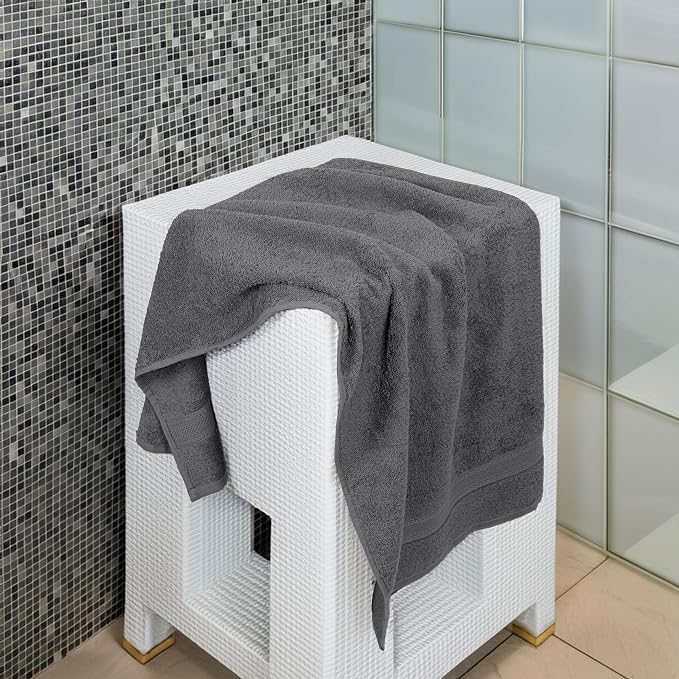 Large Bath Towels Set of 6 – 100% Cotton Terry – 24" x 50" – Quick Dry, Soft & Highly Absorbent – Grey Towels for Bathroom, Gym, Spa, Pool & Daily Use