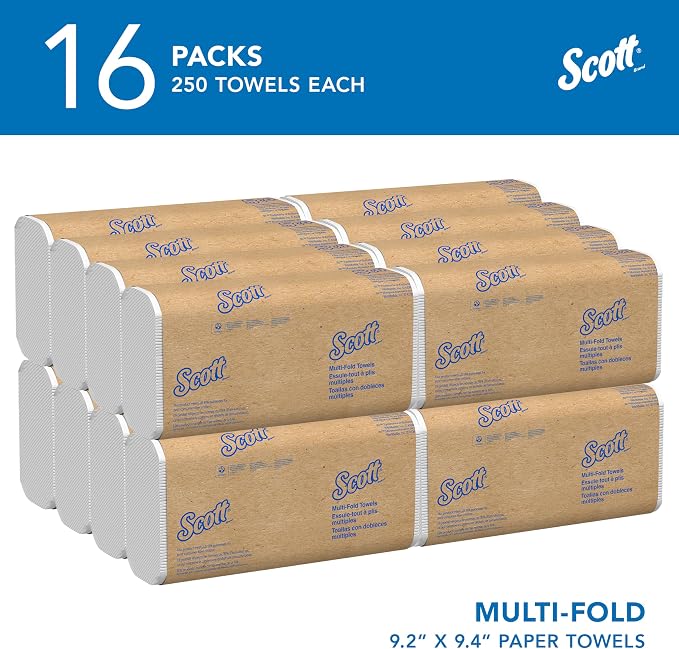 Scott Professional Multifold Paper Towels, Bulk, 16 x 250 Sheets (01840) | Universal, Standard Tier, Absorbency Pockets, Compressed, Compatible with Universal Folded Towel Dispensers