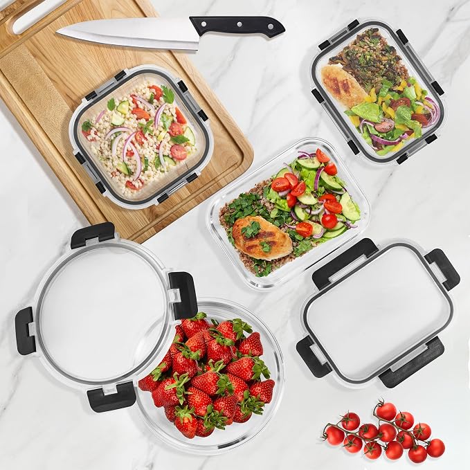 Sorbus Glass Meal Prep Containers Set – 8 Round 32oz Containers with Airtight Lids – Freezer, Dishwasher, Oven Safe – Reusable Food Storage Bowls
