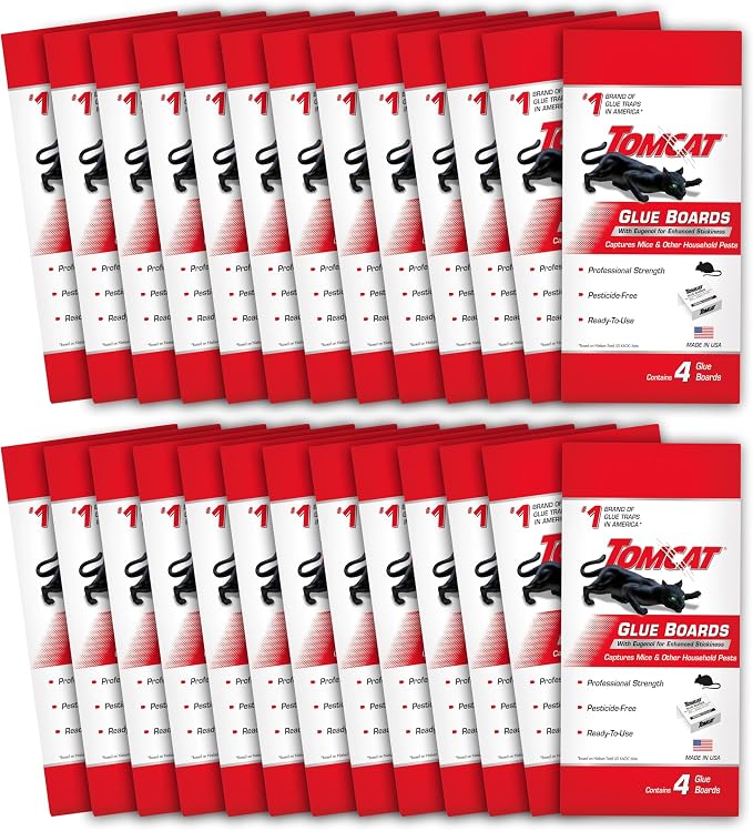 Tomcat Glue Boards with Eugenol for Enhanced Stickiness, 104 Boards | Sticky Traps for Mice, Cockroaches & Insects, Flat or Covered Use, Ready-To-Use, 26 Packages Each with 4 Glue Boards