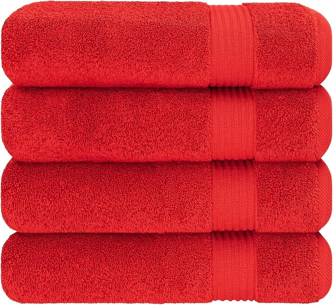 Cotton Paradise 100% Cotton Turkish Towel Set, Soft Absorbent Quick Dry, 4 Piece Bath Towel Set, Red