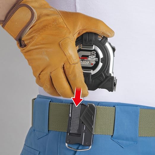 TAJIMA Tape Measure - 25ft x 1in GS-Lock Measuring Tape with Dual Magnetic Power & Compatible Clip - GS-SC25BW
