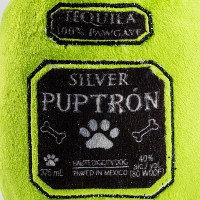 Haute Diggity Dog Puptron Tequila Plush Dog Toy for Small, Medium & Large Dogs, Interactive Funny Parody Squeaky Toys, Soft, Durable, Machine-Washable, Safe & Cute Birthday Gift for Dogs, One Size