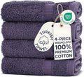 Chakir Turkish Linens 4 Piece Washcloth Set, 100% Cotton Luxury Turkish Washcloths for Bathroom, Soft Absorbent Washcloths, 13 x 13 Inches, Plum