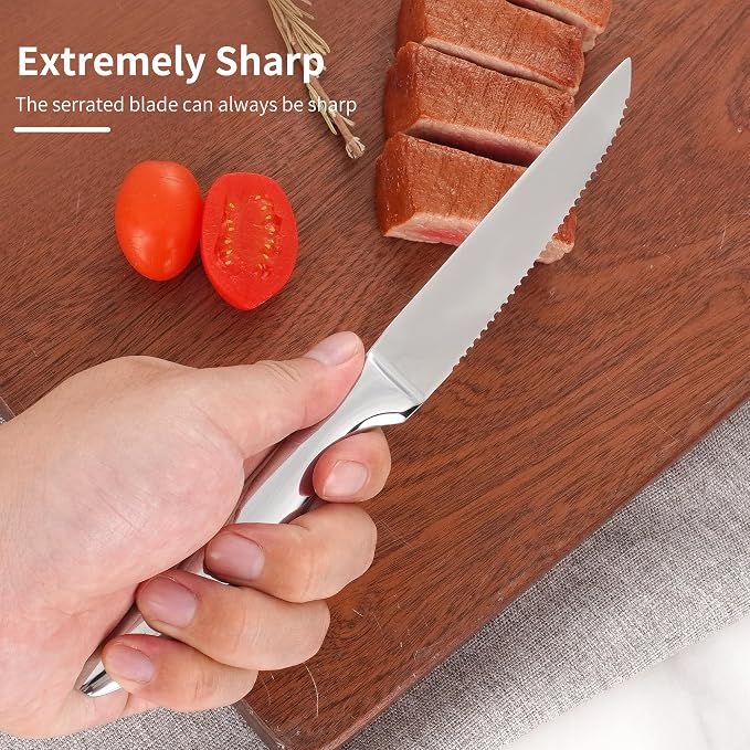 SuperCook Steak Knives Set of 12, Stainless Steel, High End, Serrated, Dishwasher Safe, Silver
