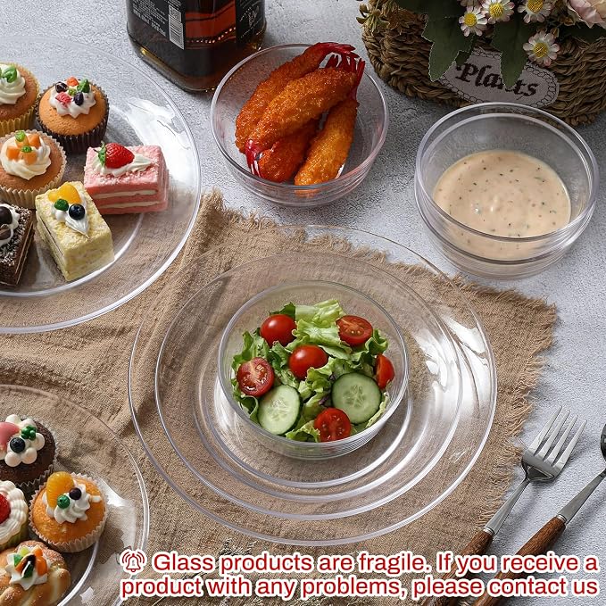 Havawish 18 Pcs Glass Dinnerware Set Sleek Round Clear Glass Plate and Bowl Sets for Dessert, Salad, Fruit, Dishwasher, Microwave Safe Kitchen Dining