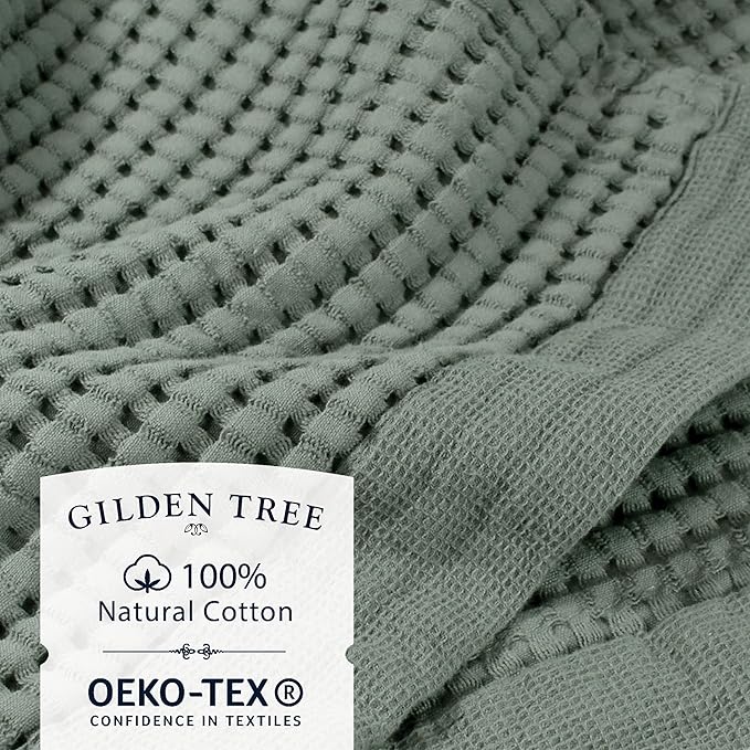 GILDEN TREE Waffle Towels for Bathroom Luxury 100% Cotton Bath Towels, Quick Dry Towel, Thin Super Absorbent Lint Free Shower Towels, Bath Towels Set of 2, Modern Style (Sage Grey)