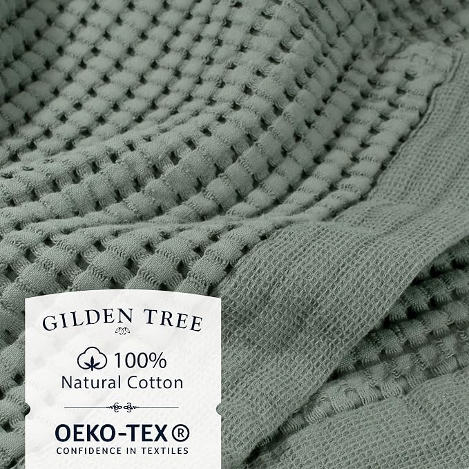 GILDEN TREE Waffle Hand Towels for Bathroom Quick Dry Large Luxury Lint Free Super Absorbent Cotton Hand Towels Set of 2, Modern Style (Sage Grey)