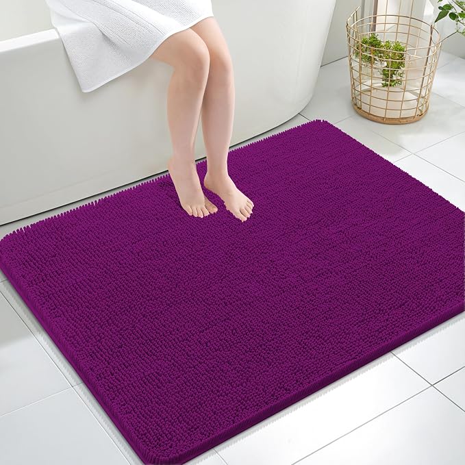 OLANLY Large Bathroom Rugs 40x32, Extra Soft Absorbent Chenille Bath Rugs, Rubber Backing Quick Dry, Machine Washable Bath Mats for Bathroom Floor, Tub and Shower, Home Decor Accessories, Purple