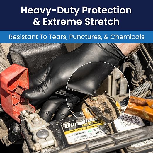 Adenna Dark Light Disposable Nitrile Gloves – 9 Mil, Heavy Duty Work Rubber Glove with Textured Grip, Non-Latex & Powder Free, Pack of 90, 2X-Large, Black