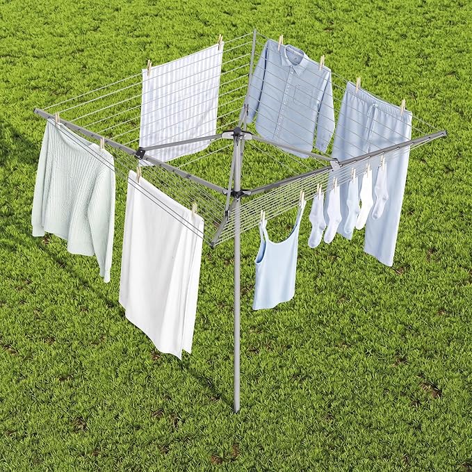 131FT Outdoor Umbrella Clothes Drying Rack | 131FT Metal Drying Rack Clothing, 4-Arm 360°Rotary, Collapsible Clothesline for Lawn Garden Backyard, 67.52" Height