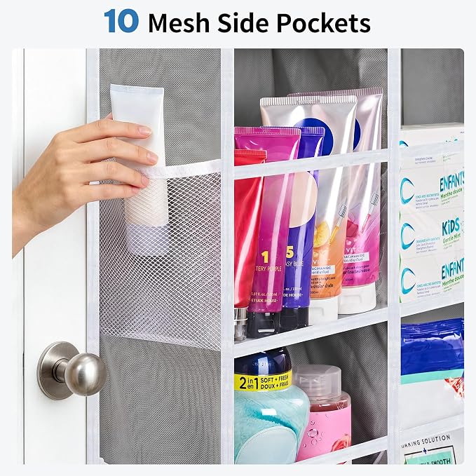JARLINK Over the Door Organizer, Extra Large Storage for Bedroom, Grey | Anti-Tilt 100 lb Load Capacity, Hanging Door Organizer with 5 10 Mesh Pockets, Behind Door Storage for Bathroom, Nursery