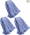String Mop Heads Replacement Heavy Duty Commercial Grade Blue Cotton Looped End Wet Industrial Cleaning Mop Head Refills (3, Large)