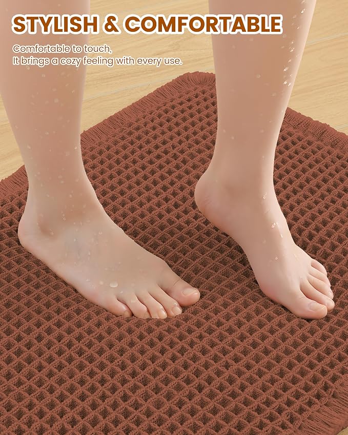 Smiry Waffle Bath Mat 36x24, Extra Soft Absorbent Bathroom Rugs, Non Slip Machine Washable Quick Dry Bath Rugs for Bathroom Floor, Tub, Shower, Home Decor Accessories, Orange