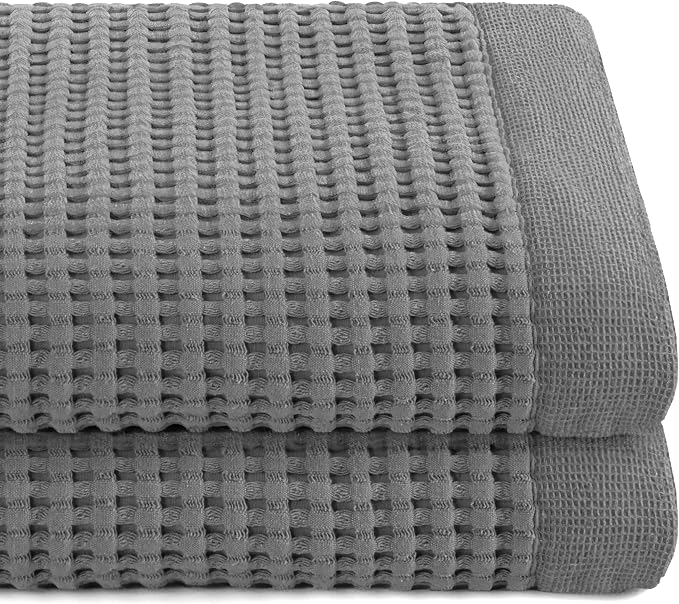 GILDEN TREE Waffle Towels for Bathroom Luxury 100% Cotton Bath Towels, Quick Dry Towel, Thin Super Absorbent Lint Free Shower Towels, Bath Towels Set of 2, Modern Style (Slate)