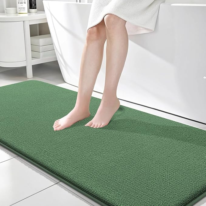 OLANLY Memory Foam Bathroom Runner Rugs 70x24, Long Bath Mats, Olive Green | Soft Quick Dry Bath Mats, Non-Slip, Absorbent Machine Washable Mat for Bathroom Floor, Tub and Shower, Home Decor Accessories