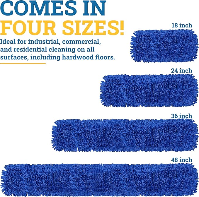 KLEEN HANDLER 48 Inch Microfiber Dust Mop, X-Large Washable Commercial, Sweeper, Janitorial Head Replacement, Push Mop Broom, Blue