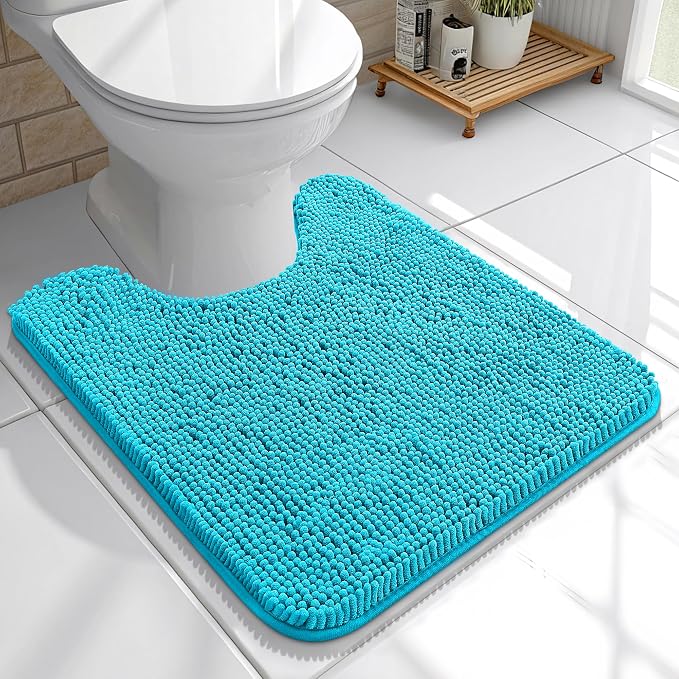 OLANLY Toilet Rugs U-Shaped 20x20, Extra Soft Absorbent Chenille Contour Bathroom Rugs for Toilet, Dry Quickly, Machine Washable, Non-Slip Bath Mat, Aqua Sky