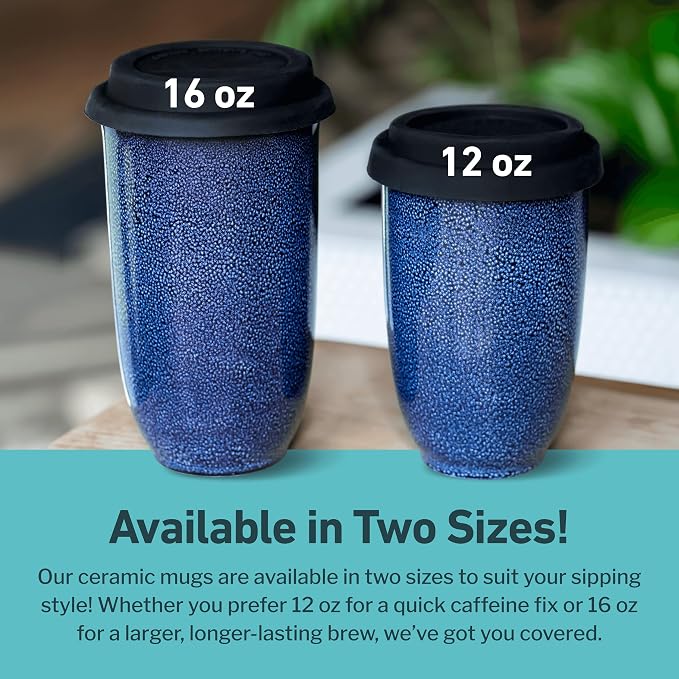 NOVA CERAMICS Coffee Tumbler – Travel Mug - On the Go Coffee Mug – Microwave & Dishwasher Safe Green Coffee Tumbler - Gifts For Women Men Him Her – 16oz – Abyss