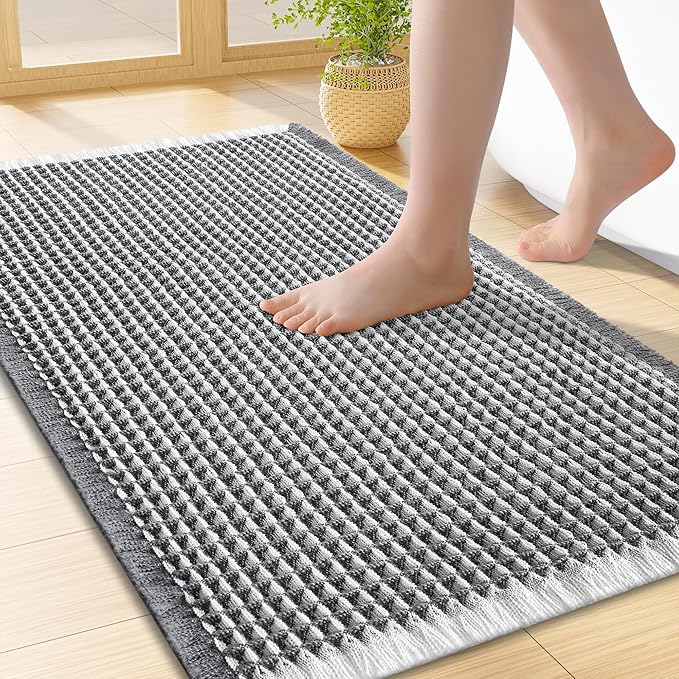 Smiry Waffle Bath Mat 24x16, Extra Soft Absorbent Bathroom Rugs, Non Slip Machine Washable Quick Dry Bath Rugs for Bathroom Floor, Tub, Shower, Home Decor Accessories, Darkgrey & Cream