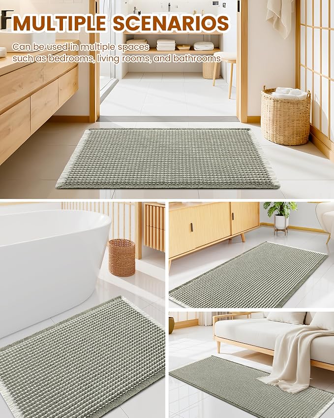 Smiry Waffle Bath Mat 30x18, Extra Soft Absorbent Bathroom Rugs, Non Slip Machine Washable Quick Dry Bath Rugs for Bathroom Floor, Tub, Shower, Home Decor Accessories, Green & Cream