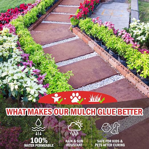 Teexpert Mulch Glue for Landscaping: 1 Gallon Rock Glue for Landscaping & Gravel Binder - Max Strength, Long Lasting Hold, Permeable Adhesive to Lock Pea Gravel, Stones, Rubber Mulch & Pine Straw