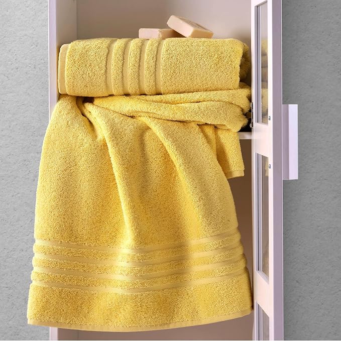 Hawmam Linen Jumbo Large Bath Sheets Towels 2 Pack Soft and Absorbent, Premium Quality 100% Cotton Towels (Yellow, Bath Sheet)