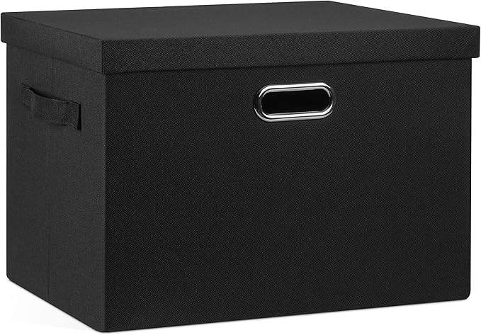 Graciadeco Large 17" 36 Quart Collapsible Stackable Storage Bins with Lids, 1 Pack Black Foldable Fabric Closet Storage Boxes with Lids, 4 Handles Heavy-duty Linen Cube Baskets for Bedroom