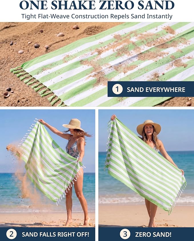 LANE LINEN 6 Pack Bulk Beach Towels, Oversized, 39"x71" - Ocean Stripes | Classic Cabana Stripe - Reinforced Hems, No Fraying - Fade & Shrink Resistant - Compact & Vacuum-Packed - Absorbent