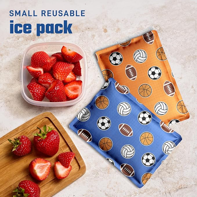Fit & Fresh Cool Coolers 2 Pack Soft Ice for Lunch Bags, Flexible Stretch Nylon, Durable, Reusable Lunch Box Ice Packs, Soft Ice, Reusable Freezer Packs, Lunch Ice, Easy to Clean, Sports Balls