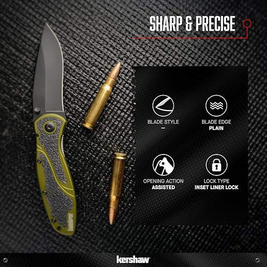 Kershaw Blur Pocket Knife, Olive and Black, 3.4 Inch Recurve Blade | EDC with Assisted Opening, USA Made, Reversible Pocketclip, Everyday Carry for Men and Women