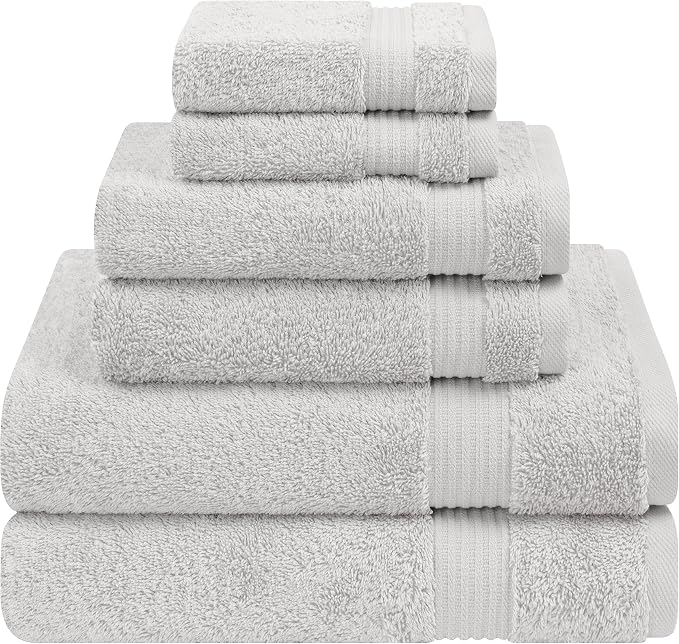 Cotton Paradise Towel Set of 6, 2 Bath Towels, 2 Hand Towels and 2 Washcloths Towels for Bathroom Sets, Platinium Grey